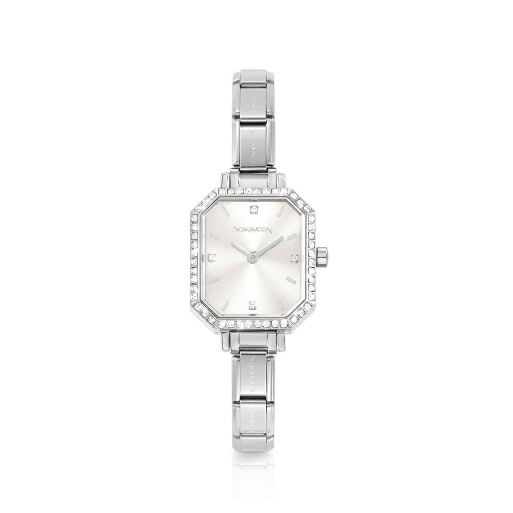 PARIS watch with steel strap and RECTANGULAR cz (017_Silver)