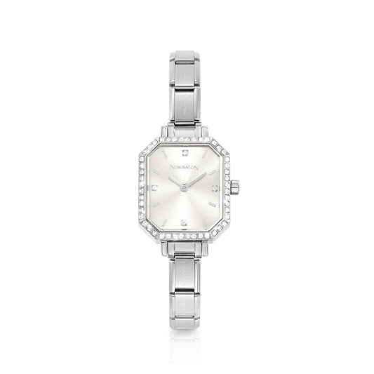 PARIS watch with steel strap and RECTANGULAR cz (017_Silver)