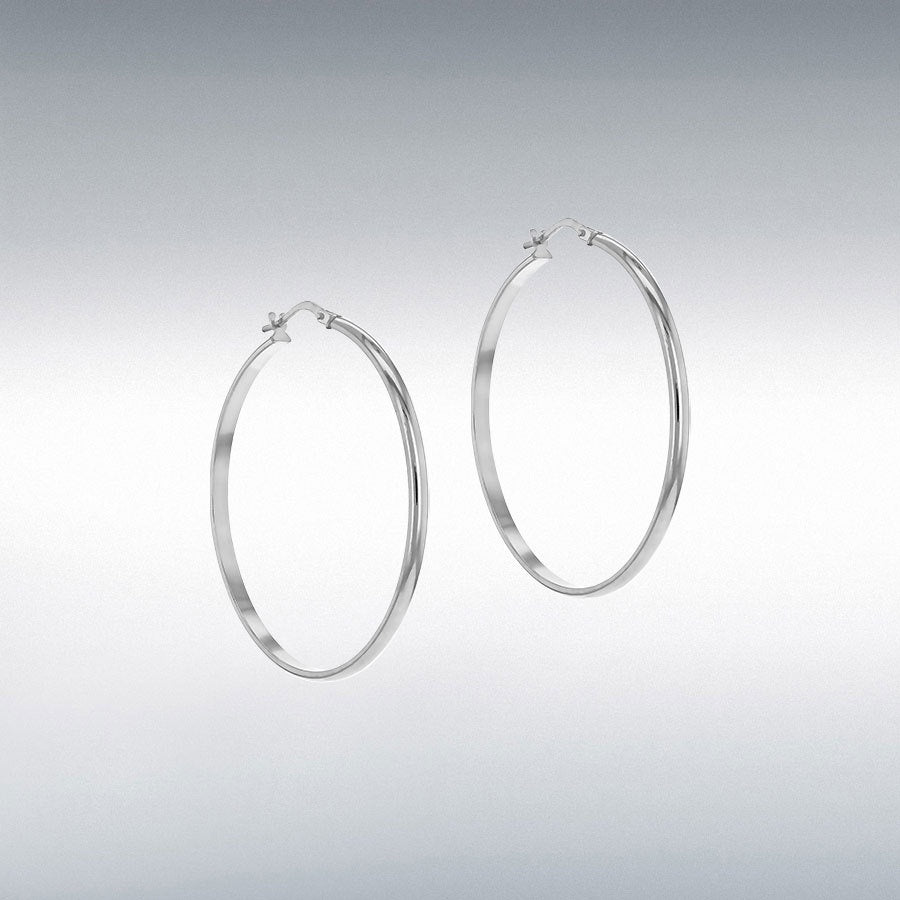 RHODIUM PLATED 33.5MM PLAIN HOOP EARRINGS