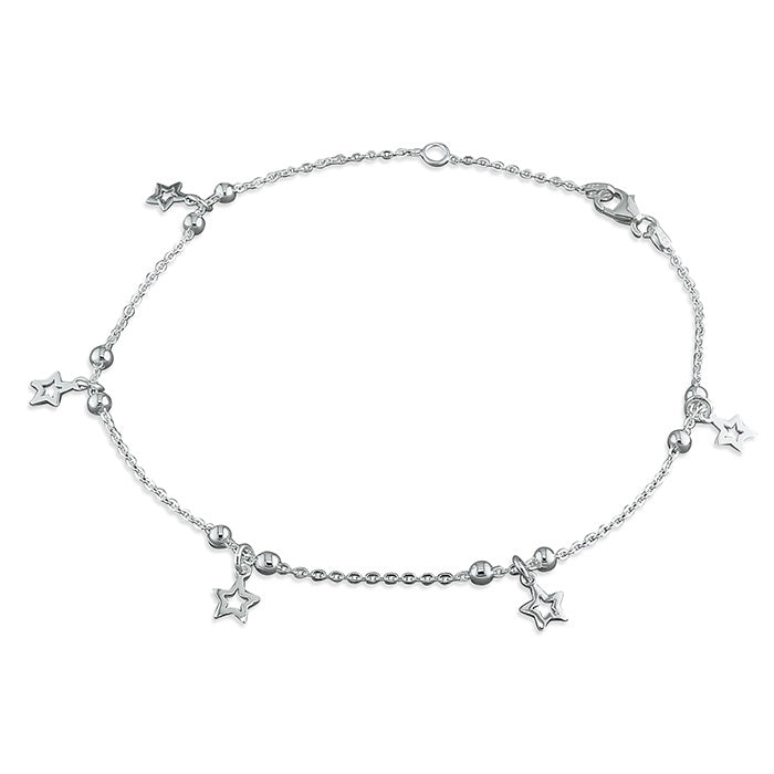 Bead & Stars Silver Anklet