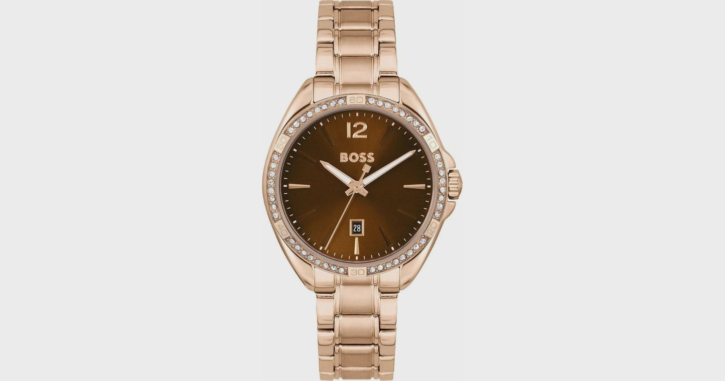 BOSS Felina Rose Gold Tone Ladies Crystal Watch
