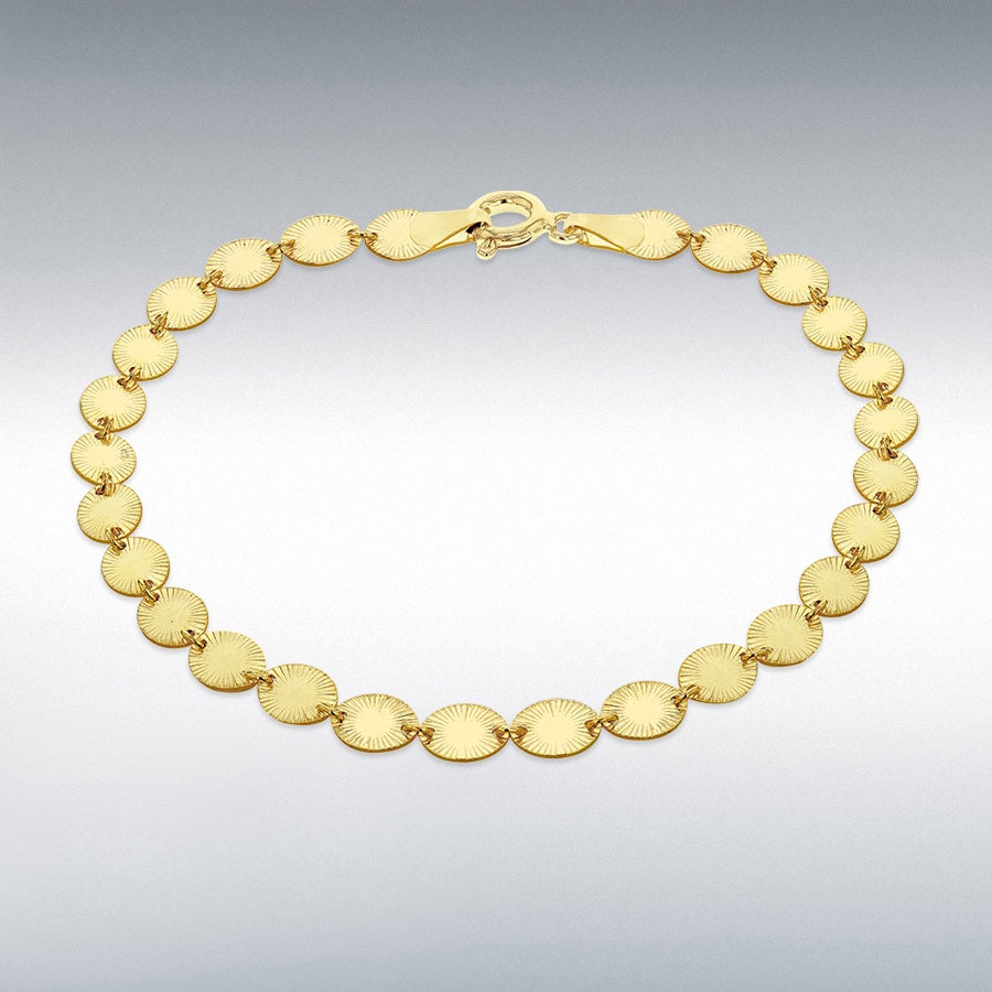 YELLOW GOLD PLATED 4.5MM STAR-BURST OVAL DISC BRACELET