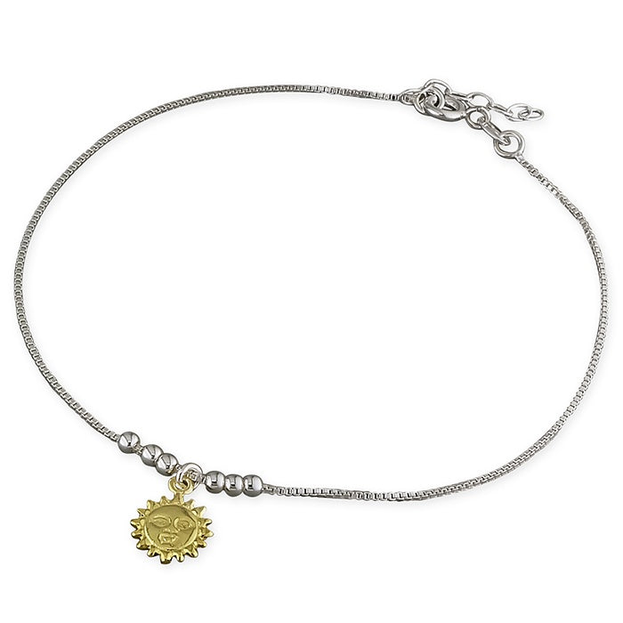 Silver Anklet With Gold Plated Sun