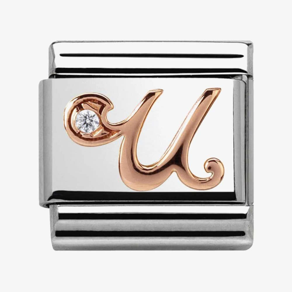 Composable Classic LETTERS steel, zircon and 9k rose gold (21_U)