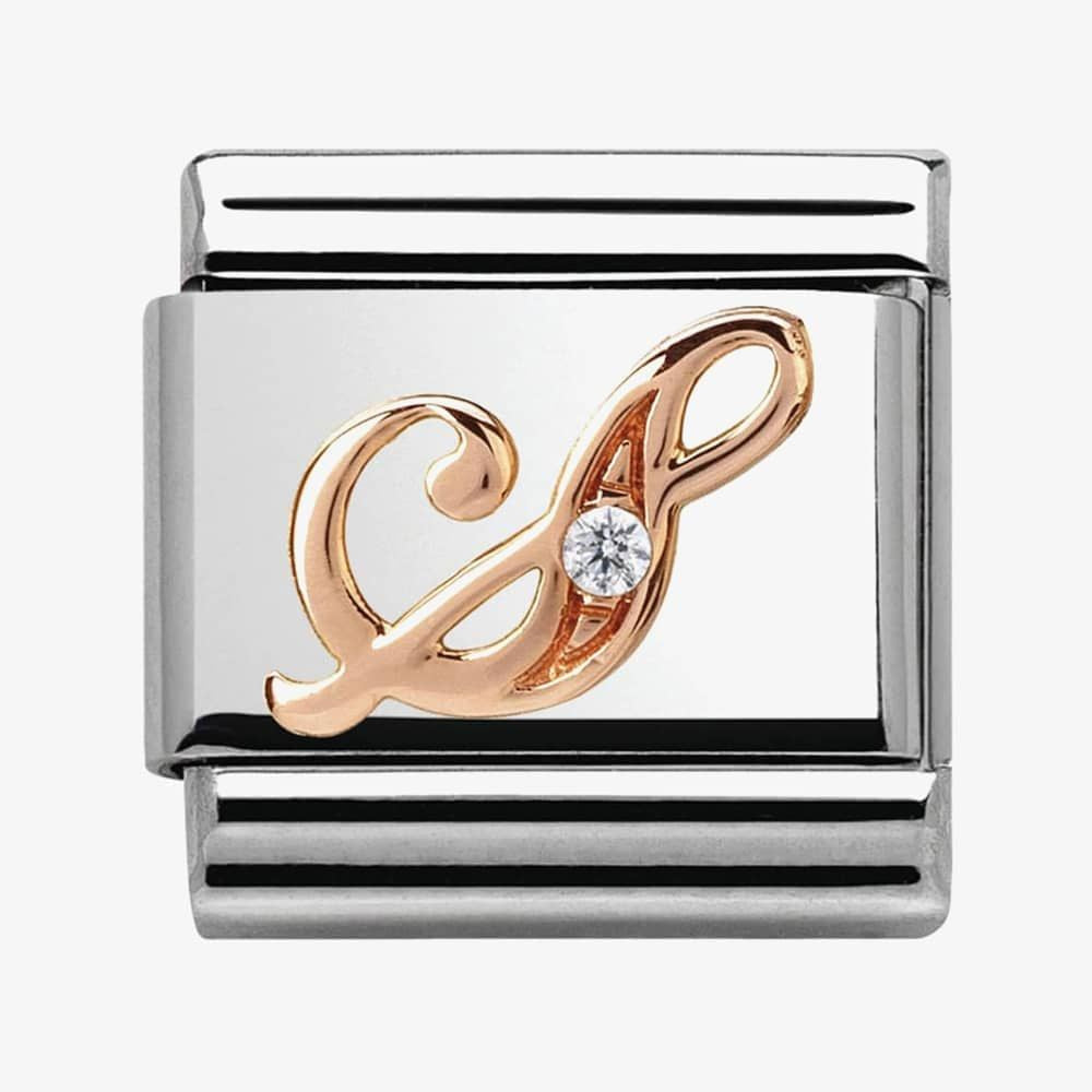Composable Classic LETTERS steel, zircon and 9k rose gold (19_S)