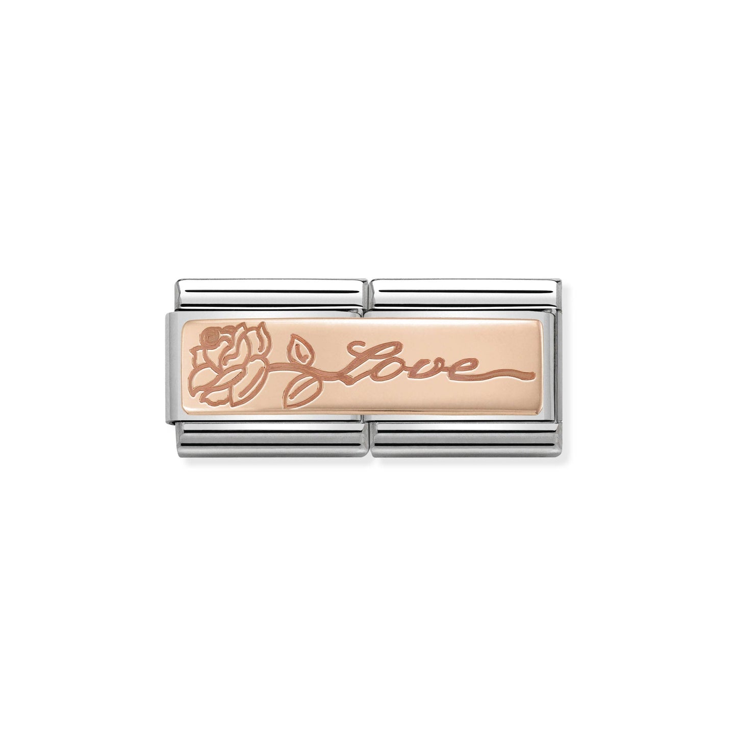 Composable Classic DOUBLE ENGRAVED steel and 9k rose gold CUSTOM (14_Love with flower)