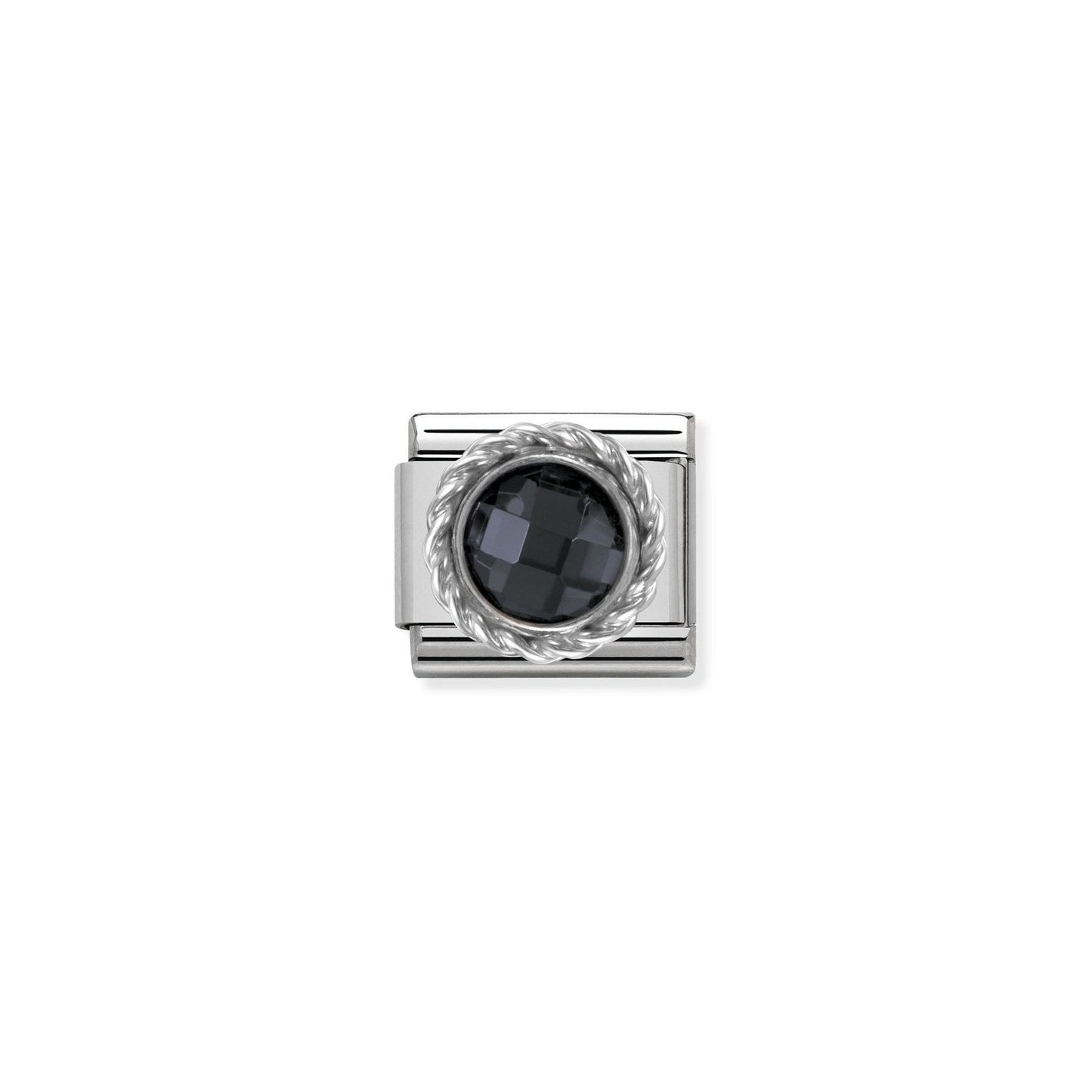 Comp, CL CZ ROUND FACETED STONES stainless steel and twisted 925 silver detail (011_Black)