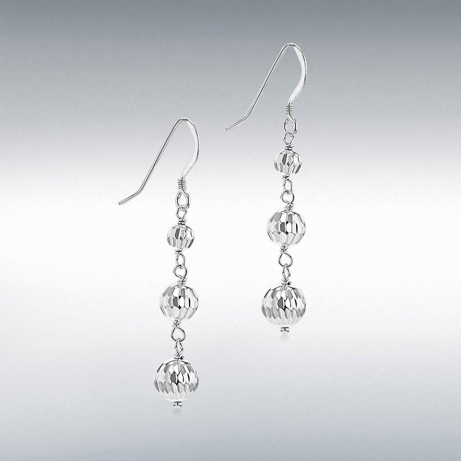 STERLING SILVER TRIPLE BALL DROP EARRINGS