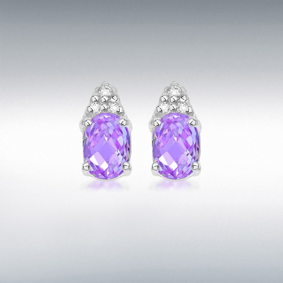 STERLING SILVER WHITE AND OVAL LAVENDER CZ 4.5MM X 8.5MM EARRINGS