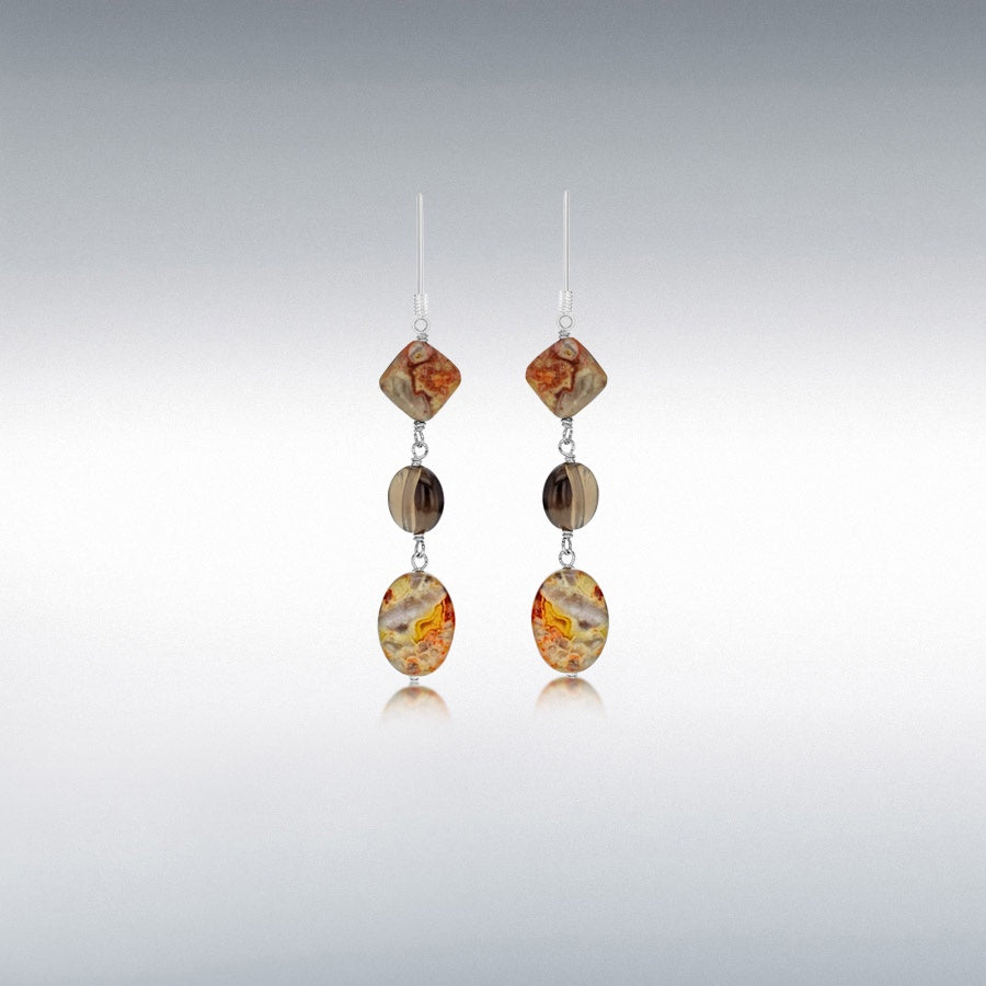 STERLING SILVER AGATE AND QUARTZ DROP EARRINGS