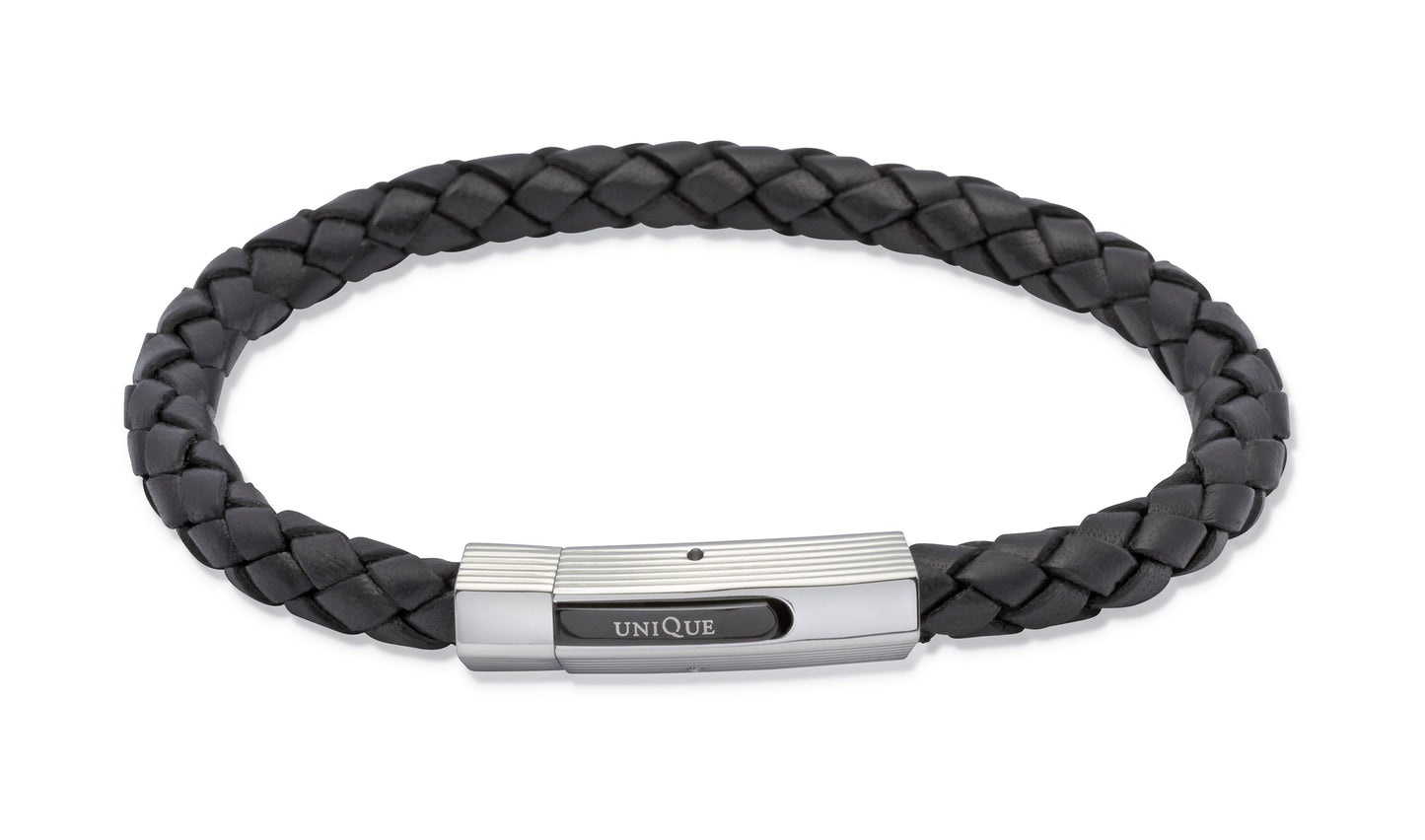 Unique & Co Black leather bracelet with black IP plating