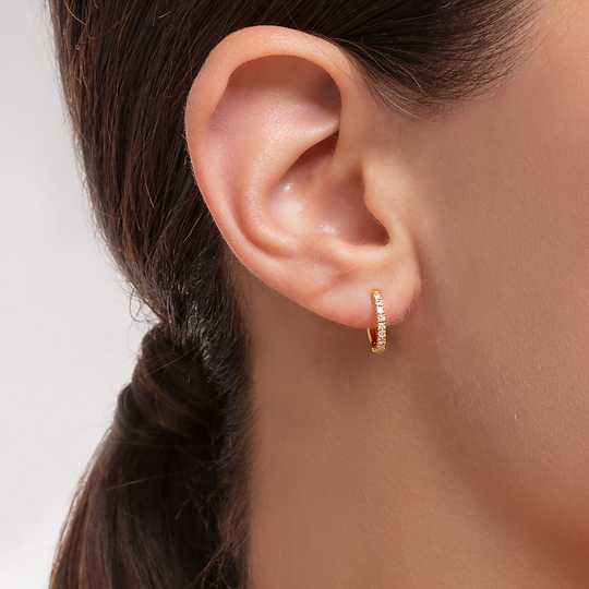 Single hoop earring white stones gold CR658-414-14