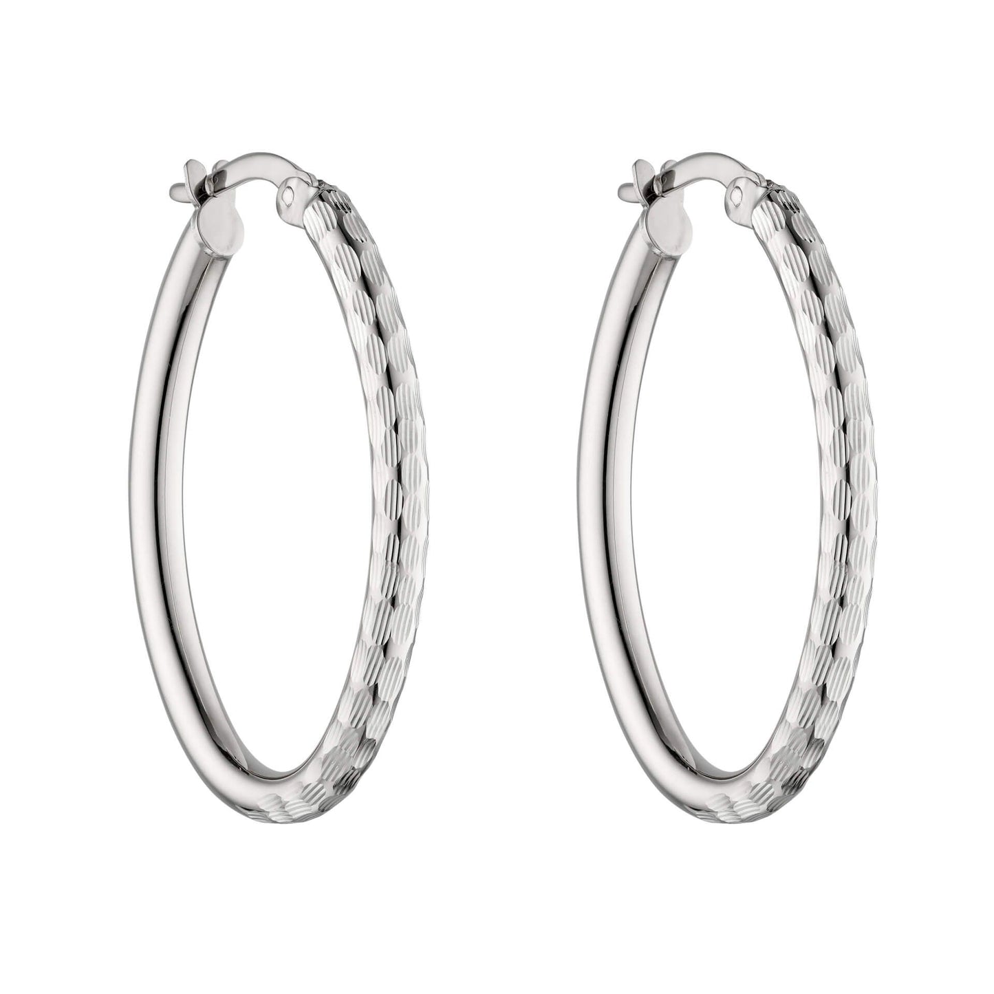 Double Textured Hoop Earrings in White Gold