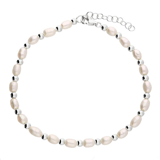 Alternate bead and oval freshwater pearls Bracelet