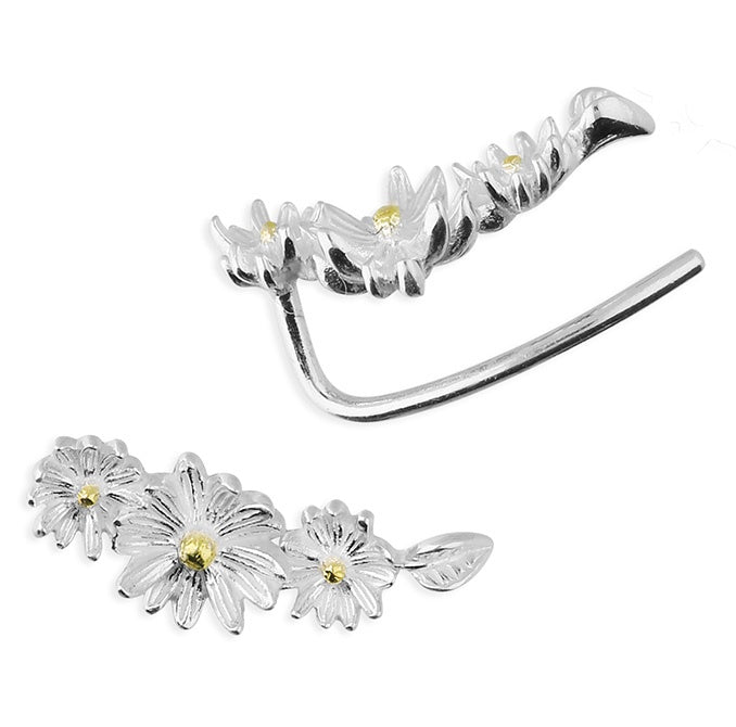 Two Tone/SILV Yellow Gold Plated Daisy Chain Ear Climbers
