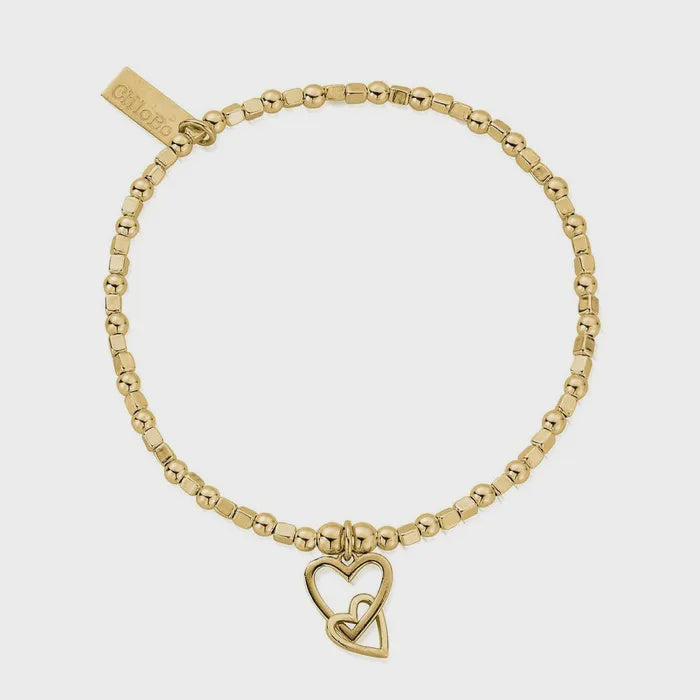 Mini Cube Interlocking Love Heart Bracelet Gold