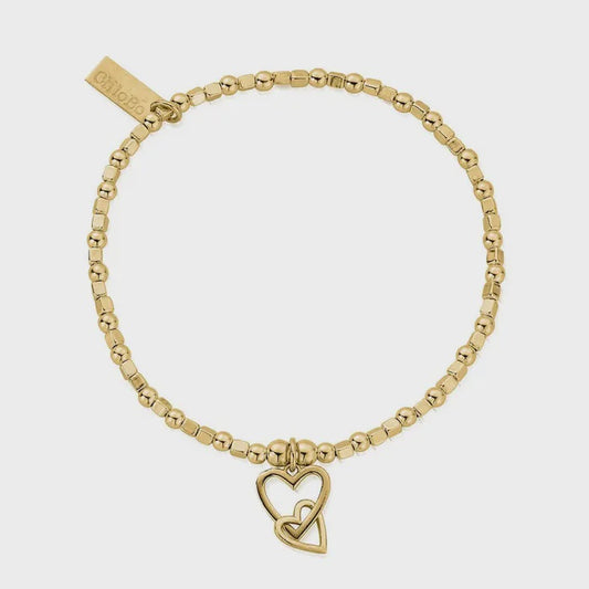 Mini Cube Interlocking Love Heart Bracelet Gold