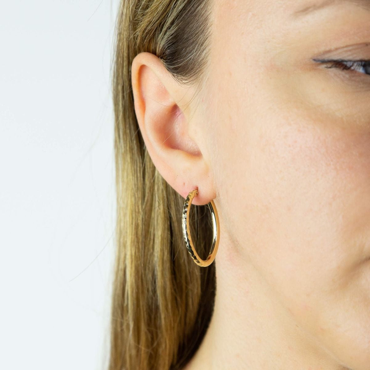 Double Textured Hoop Earrings in Yellow Gold