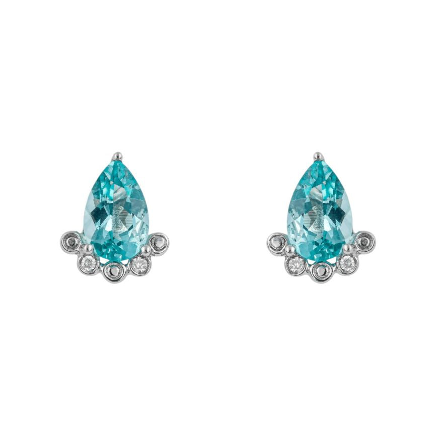 Teardrop Apatite Stud Earrings With Diamond In 9ct White Gold
