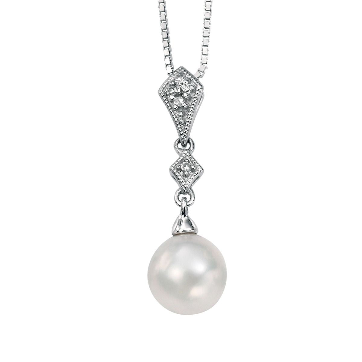 9ct WHT DIA WHT FWT PRL PENDT GP785W