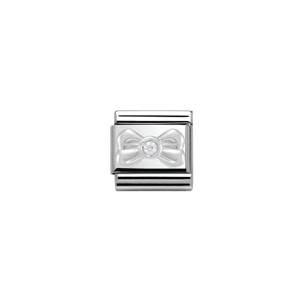 Composable CL symbols stainless steel , silver 925, and Cubic zirconia (01_White ribbon)