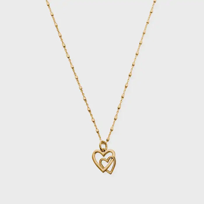 Gold Delicate Cube Chain Interlocking Love Heart Necklace