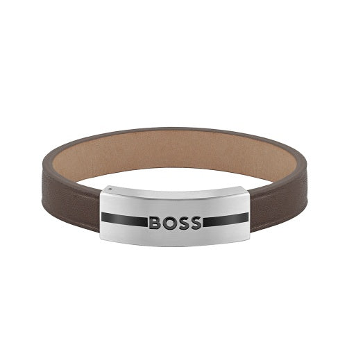 BOSS Luke Stainless Steel Brown Leather Bracelet