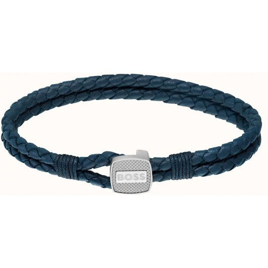 Gents Boss Jewellery leather navy Bracelet