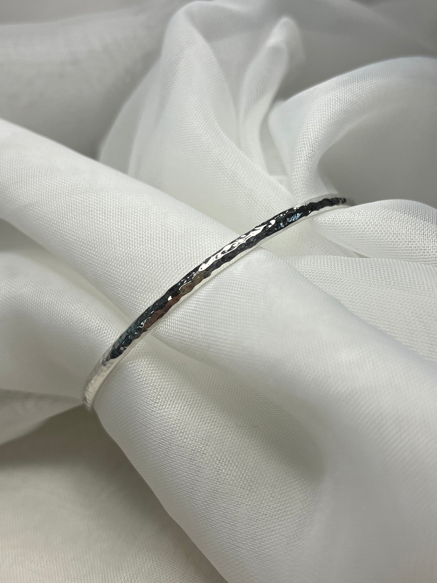 Thin Hammered Solid Slave Silver Bangle