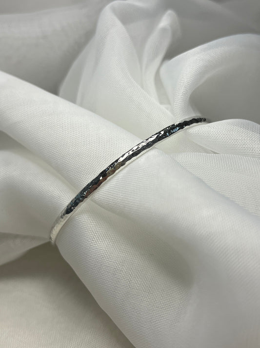 Thin Hammered Solid Slave Silver Bangle