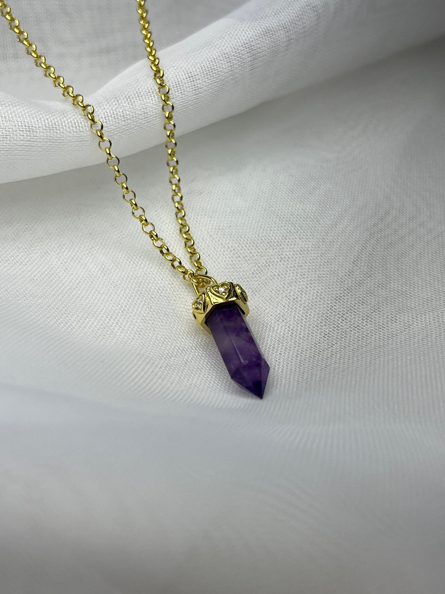 Gold Plated Amethyst Crystal Necklace