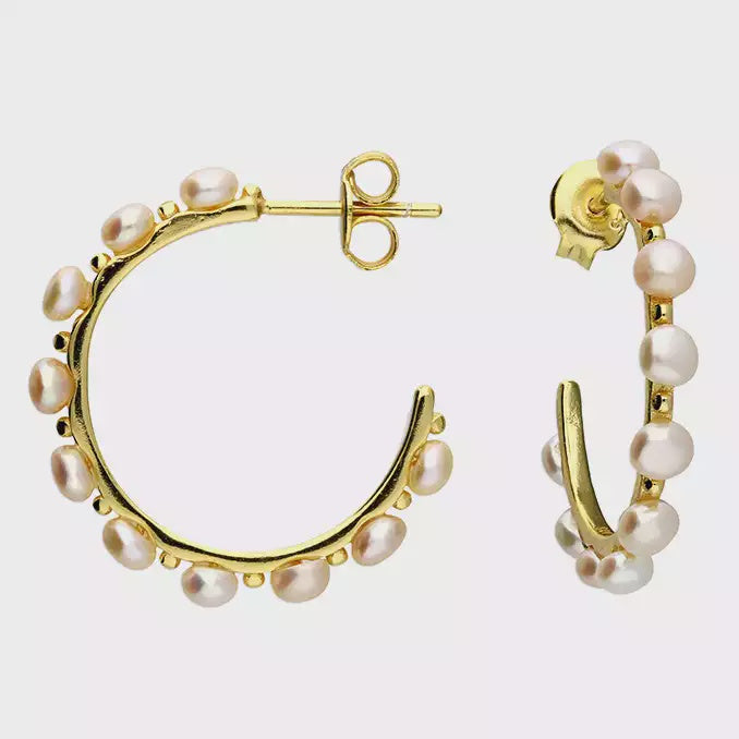 Gold plate freshwater pearl and bead hoop