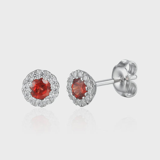 9ct White Gold Garnet & Diamond cluster Earrings
