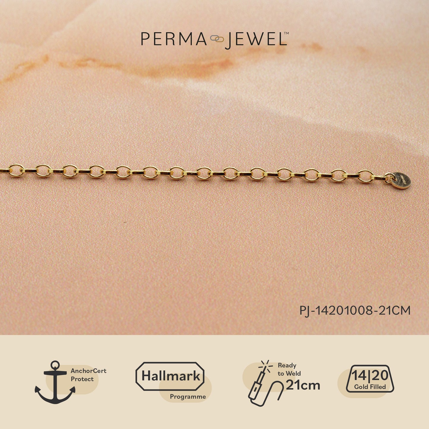 2.4mm Round Rolo Chain Yellow Gold Filled Welding Bracelet - 21cm