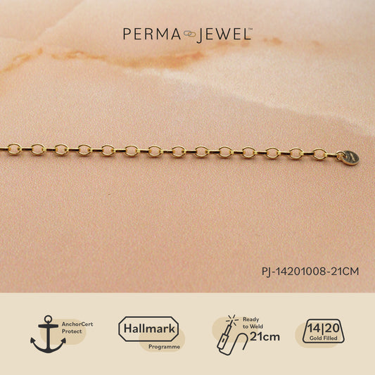 2.4mm Round Rolo Chain Yellow Gold Filled Welding Bracelet - 21cm