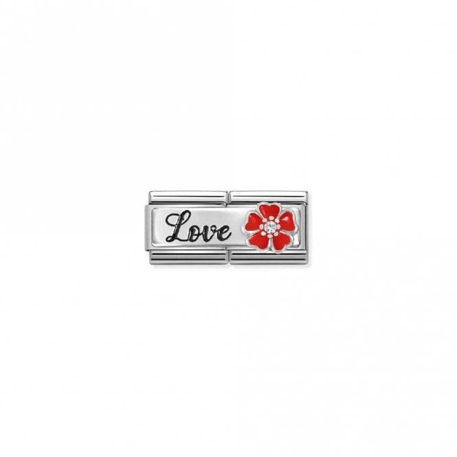 Classic Silver Love Red Flower Double Charm