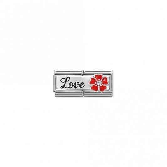 Classic Silver Love Red Flower Double Charm