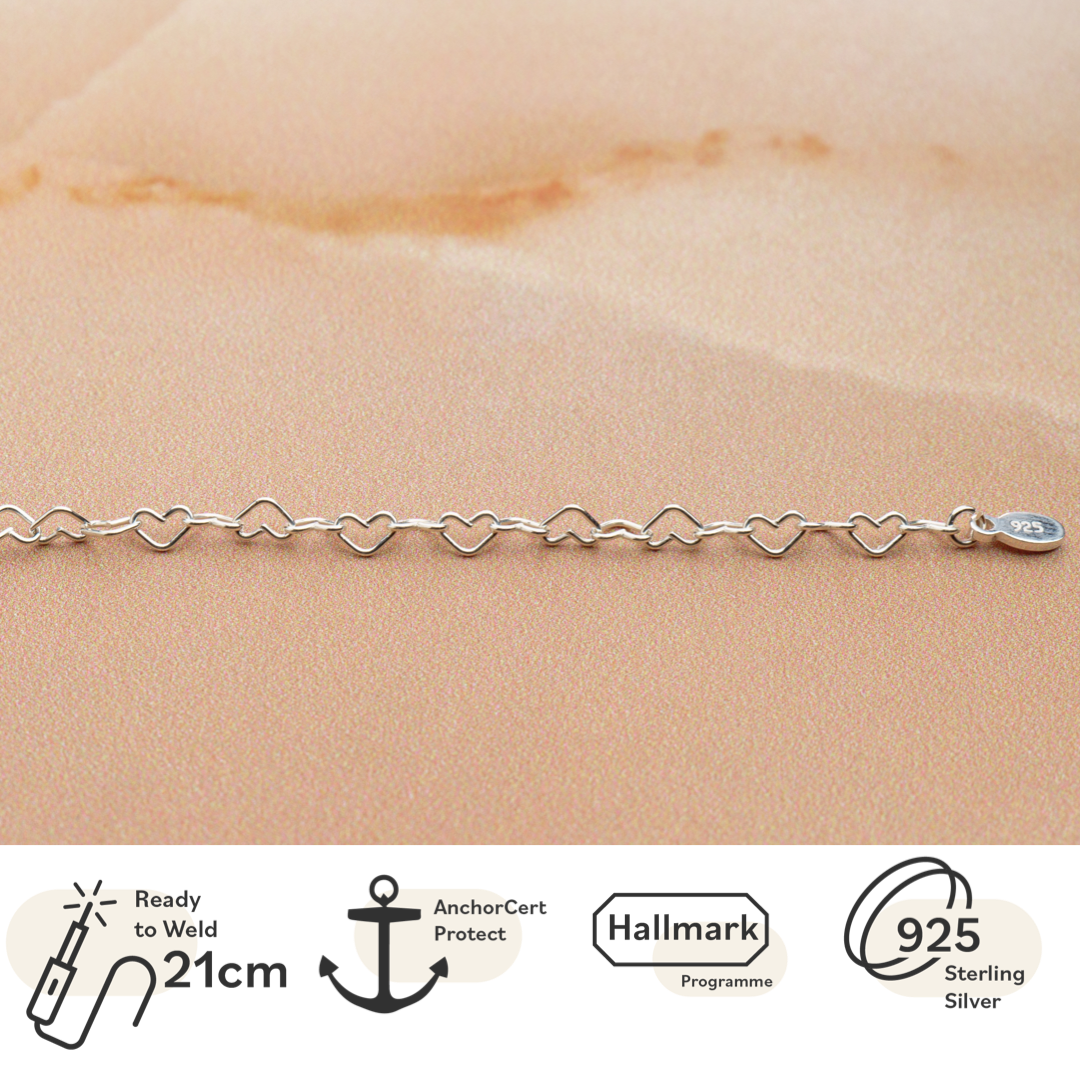 Heart Link 3.2mm Sterling Silver 21 cm welding bracelet