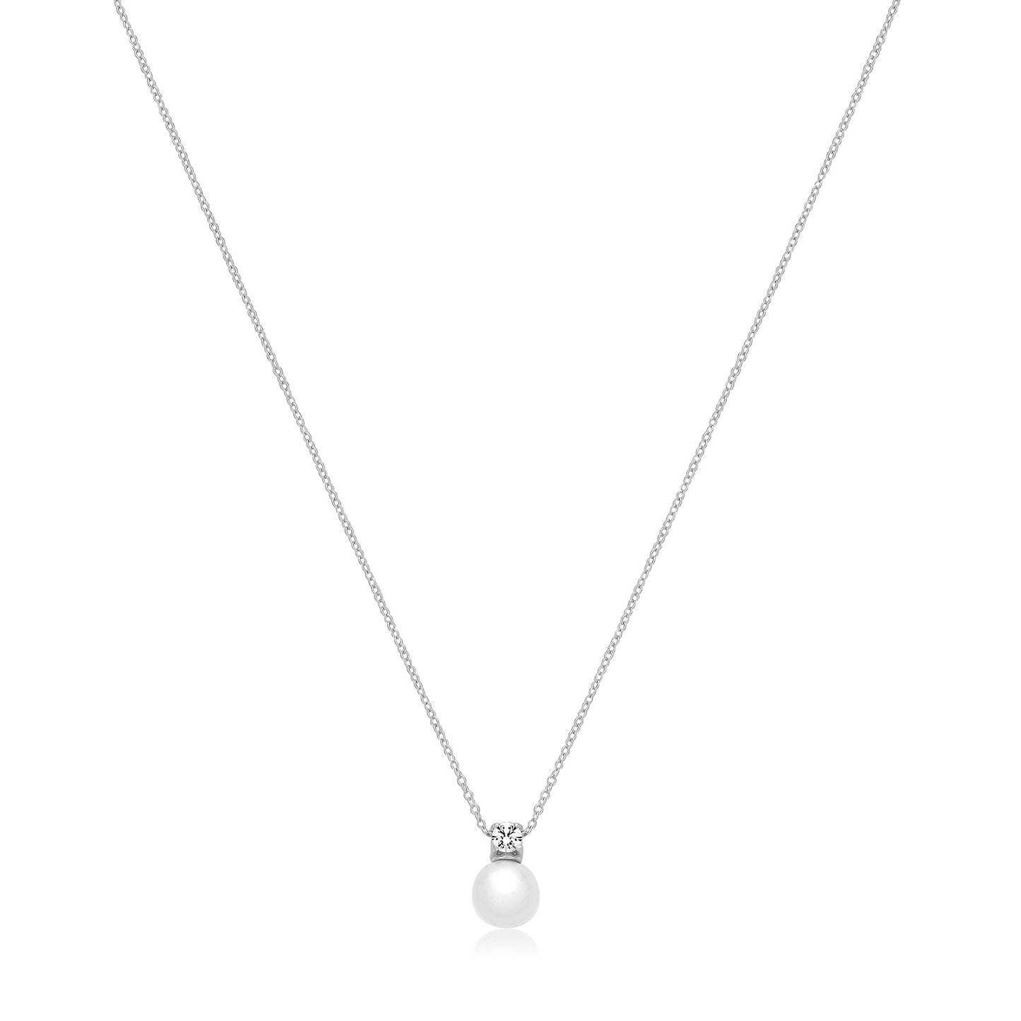 SILVER  FRESH WATER PEARL/CZ NECKLET 8MM