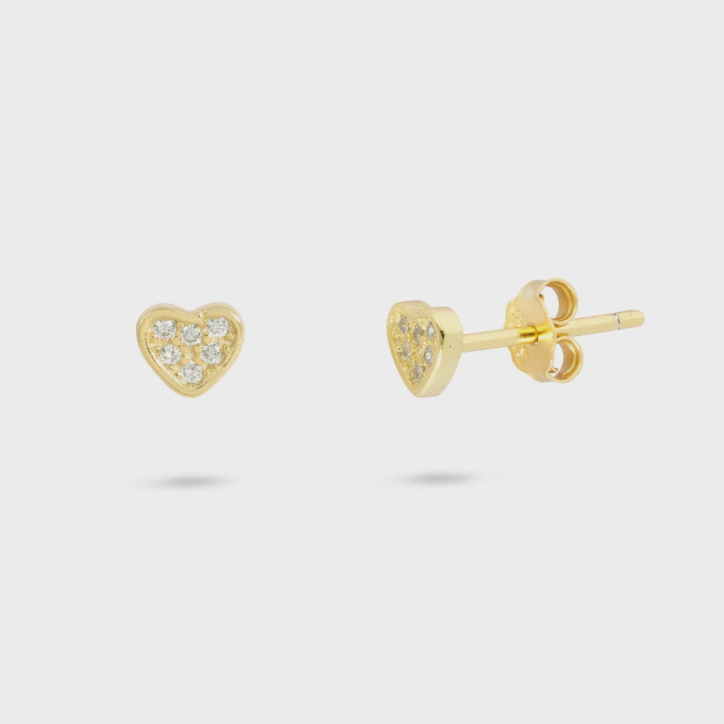 Crystal Heart Stud Earrings Gold