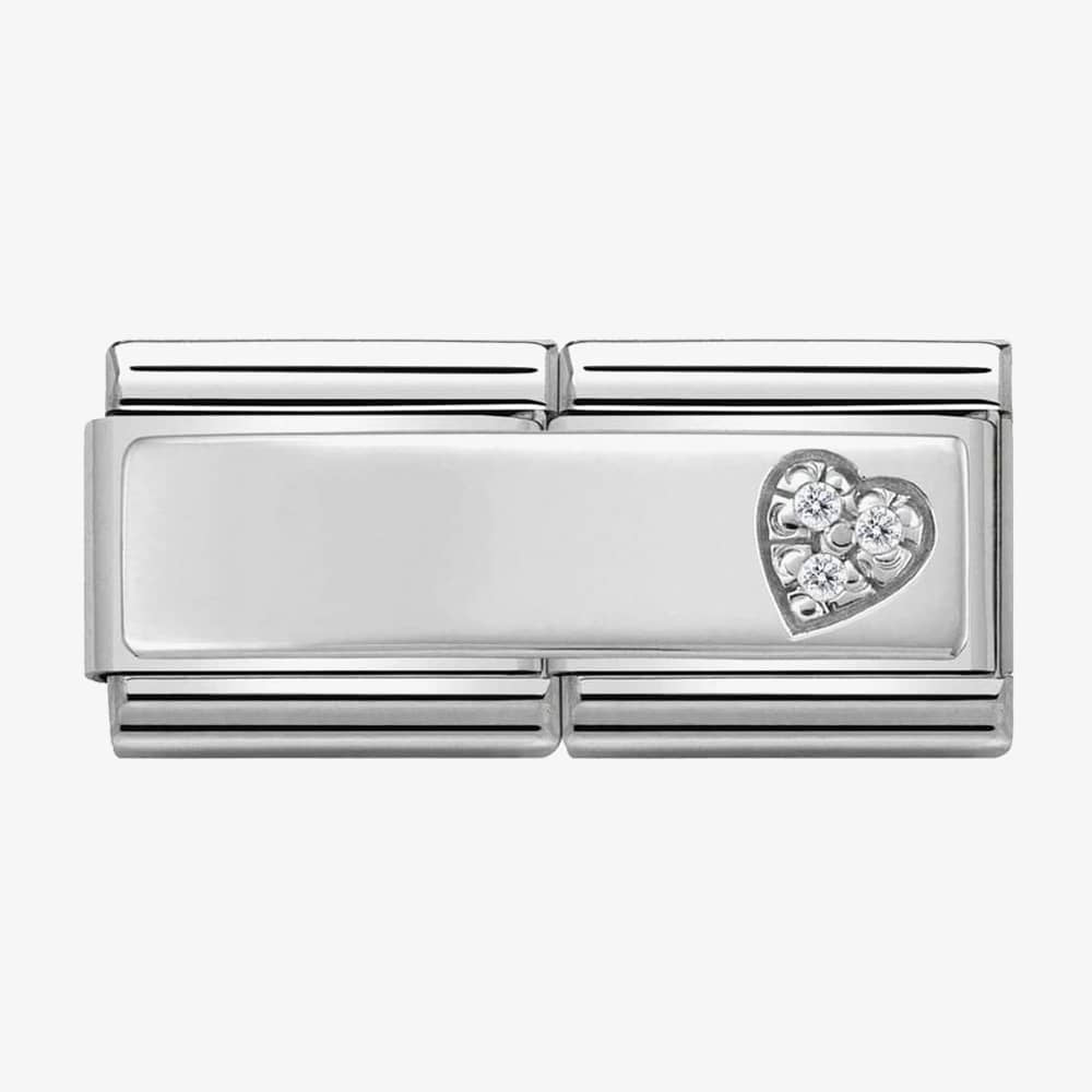 Composable DOUBLE Classic SYMBOLS steel Cub zircon and silver 925 (09_Heart with CZ)