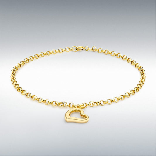 9CT YELLOW GOLD 14MM X 10.5MM HEART-CHARM BRACELET 18CM