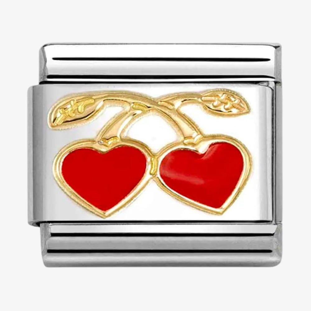 Classic Gold Red Heart Cherries Charm