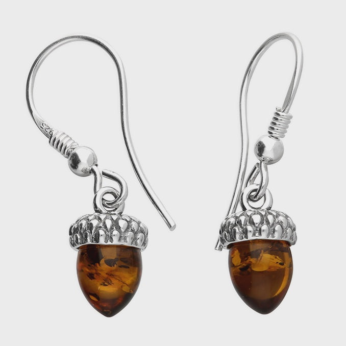 Baltic amber cognac acorn earrings