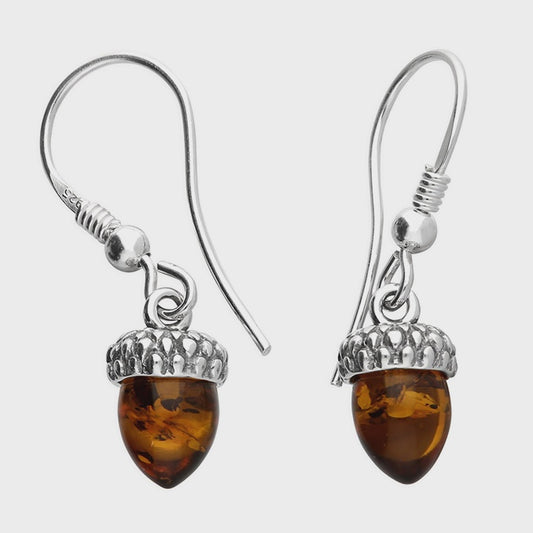 Baltic amber cognac acorn earrings