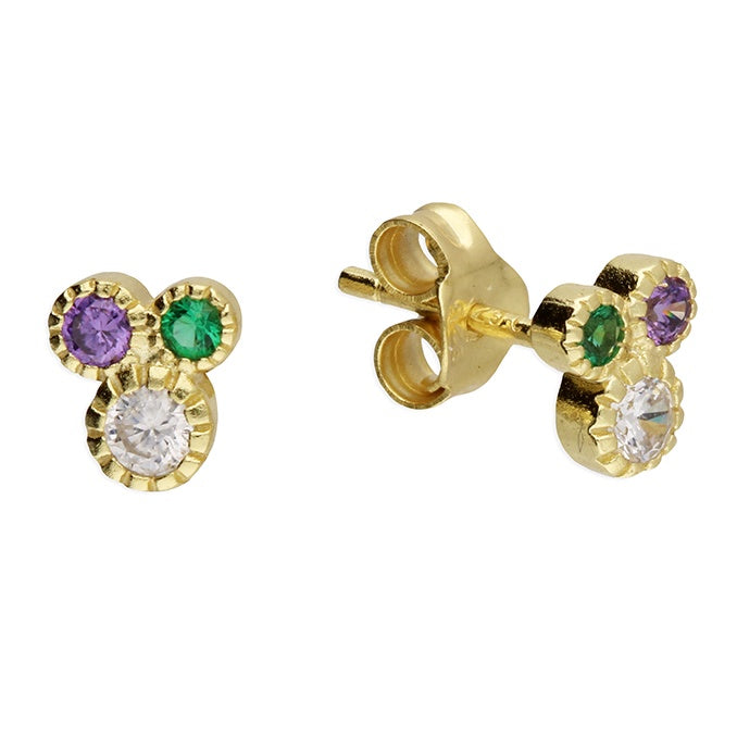 Multi Colour Trillogy Stone Earrings Gold Plated