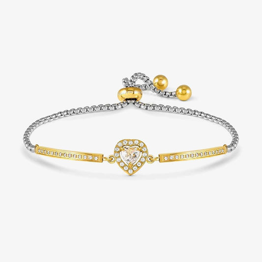 Royal Dream Silver & Yellow Gold Cubic Zirconia Heart Toggle Bracelet