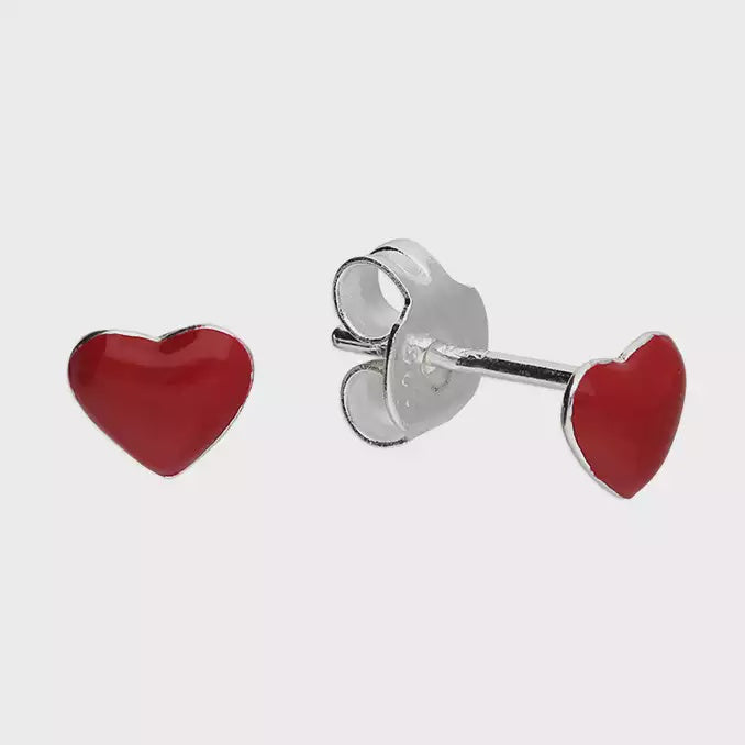 Red enamel heart stud Earrings
