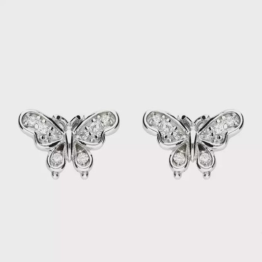 Small cubic zirconia vintage-style butterfly studs