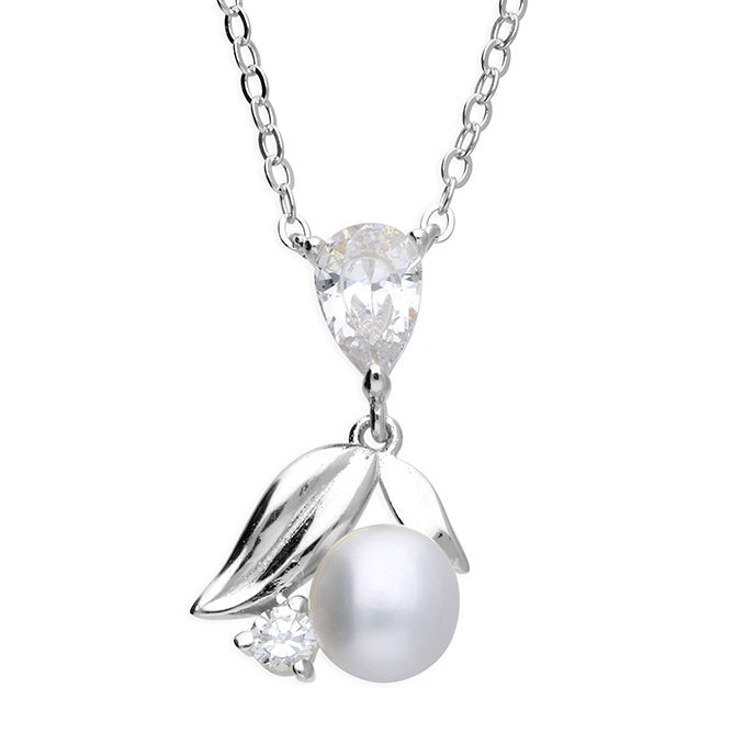 Sterling Silver Delicate Pearl And Cubic Zirconia Necklace